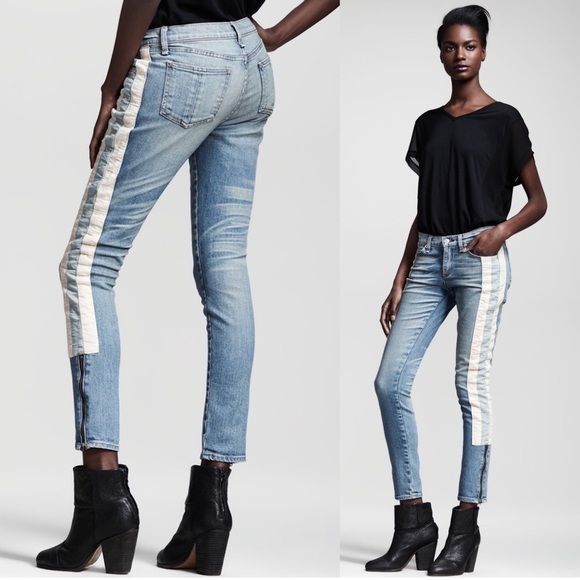 rag & bone • The Skinny Racer Relay jeans stripe slim zipper ankle low rise fade - Picture 1 of 14